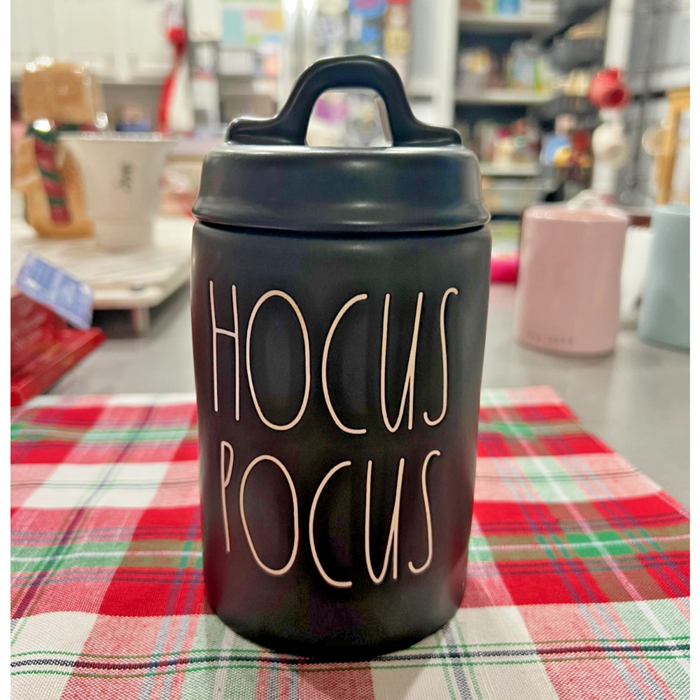 NEW Rae Dunn Halloween Home Decor Ceramic HOCUS POCUS Scented Candle Canister